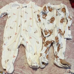 Carter's Cream and Brown Animal Print Footies